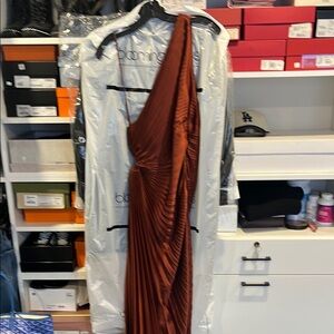 Elegant One-Shoulder Brown Dress